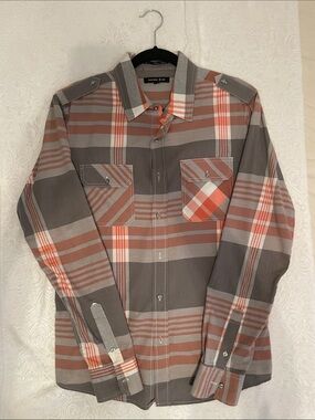 21Men Mens Plaid Button-Down Shirt - Gray & Rust